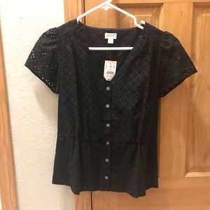 NWT J Crew black eyelet shirt